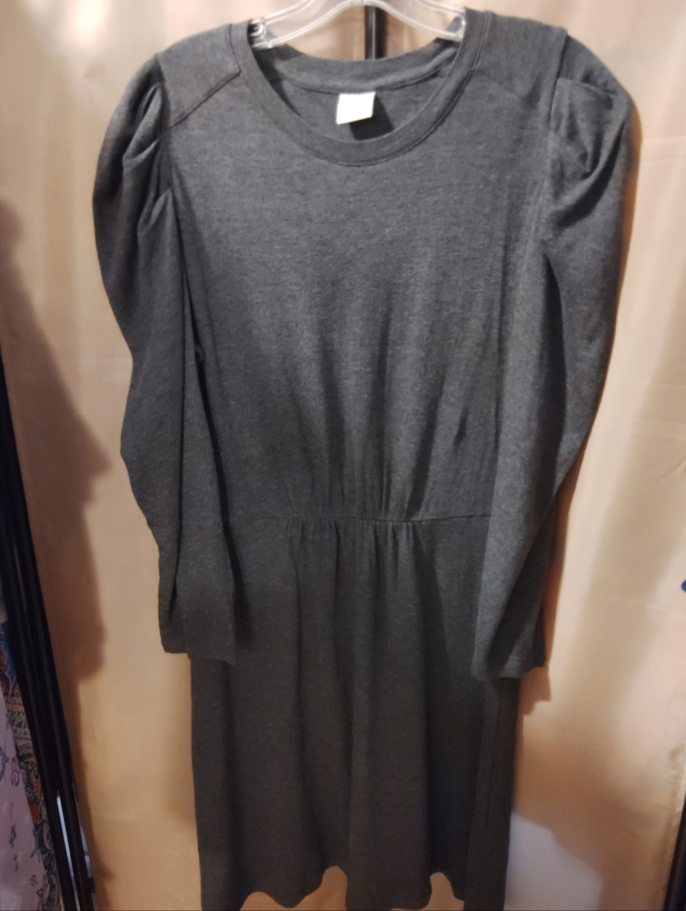 🦋Good Hart Classic Charcoal Long-Sleeve Midi Dress with Puff Shoulders
